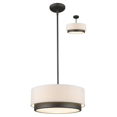 Z-Lite Jade 3 Light Convertible Pendant, Factory Bronze & White Linen 196-16